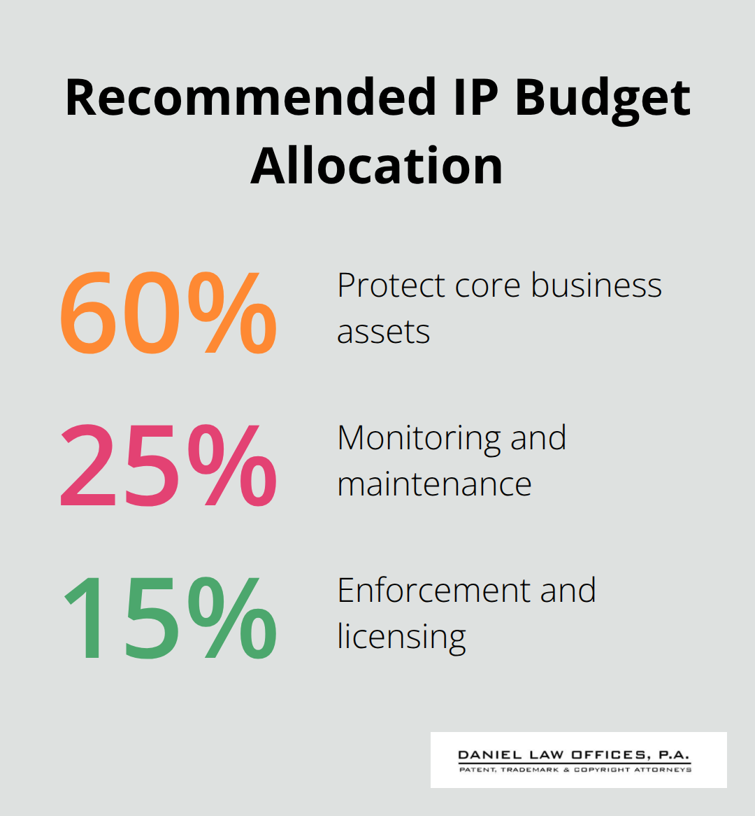 Suggested split of IP budget across core protection, maintenance, and enforcement