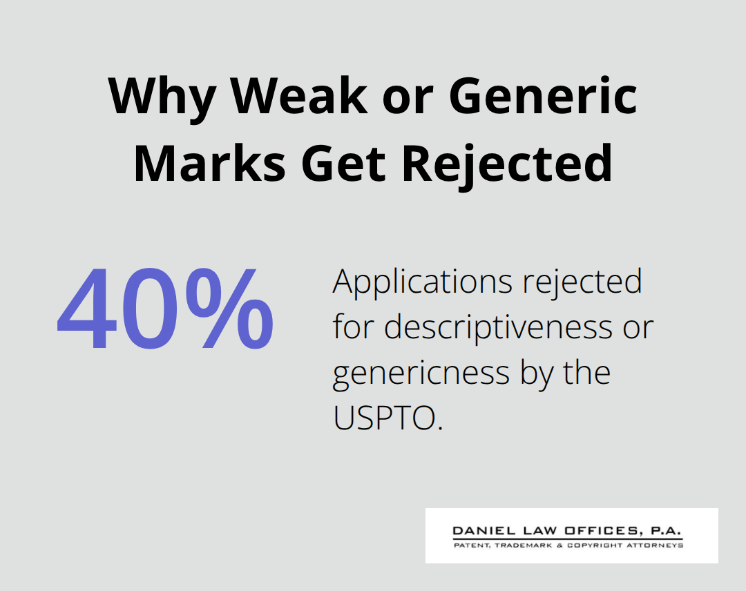 Percentage showing share of applications rejected for descriptiveness or genericness - Florida trademark registration