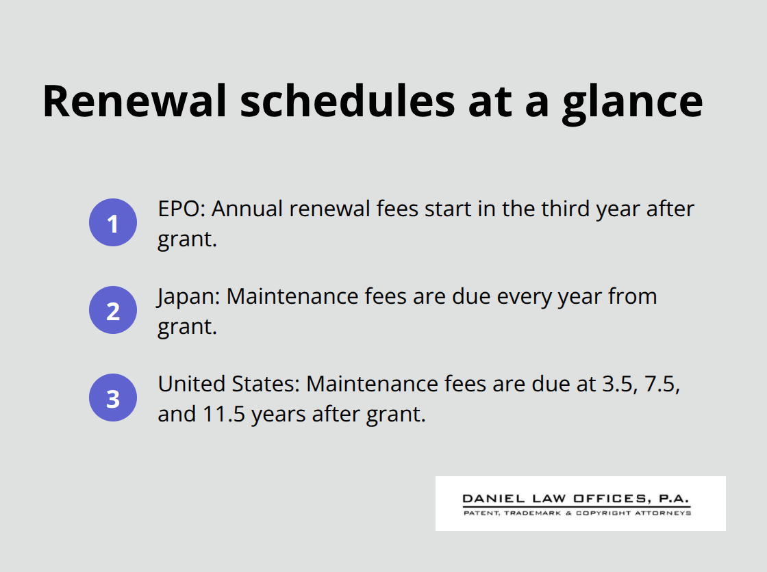 Comparison of patent maintenance timing in Europe, Japan, and the United States - foreign patent protection