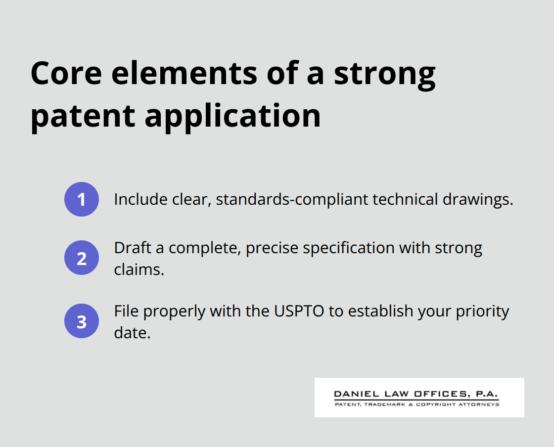 Three essentials: drawings, specification, and proper filing - patent application process overview