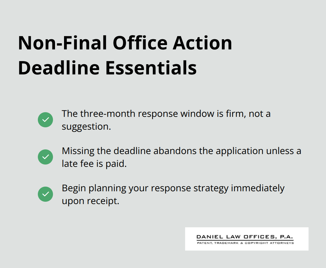 Checklist of key facts about the three-month USPTO response deadline and consequences - patent prosecution strategy