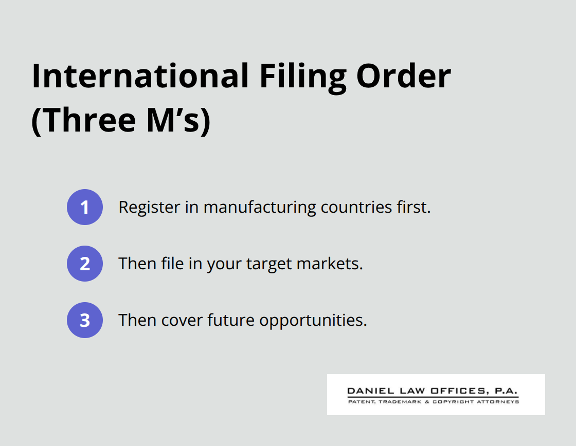Three-step order for international trademark filings following the Three M’s approach